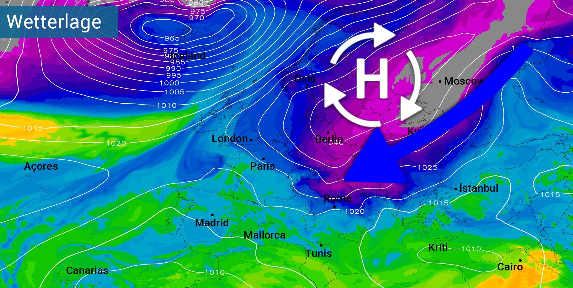 Ein Hoch über dem Baltikum führt trockene Polarluft nach Mitteleuropa. Quelle: WetterOnline