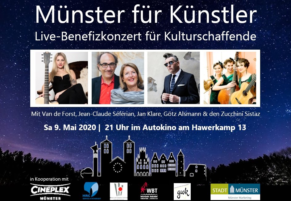 Pro PKW wird ein Eintritt von 55 € genommen, von denen jeweils 50 €  an die Spendenempfänger gehen. Zu weiteren Spenden wird aufgerufen. Karten sind erhältlich unter https://www.cineplex.de/muenster/