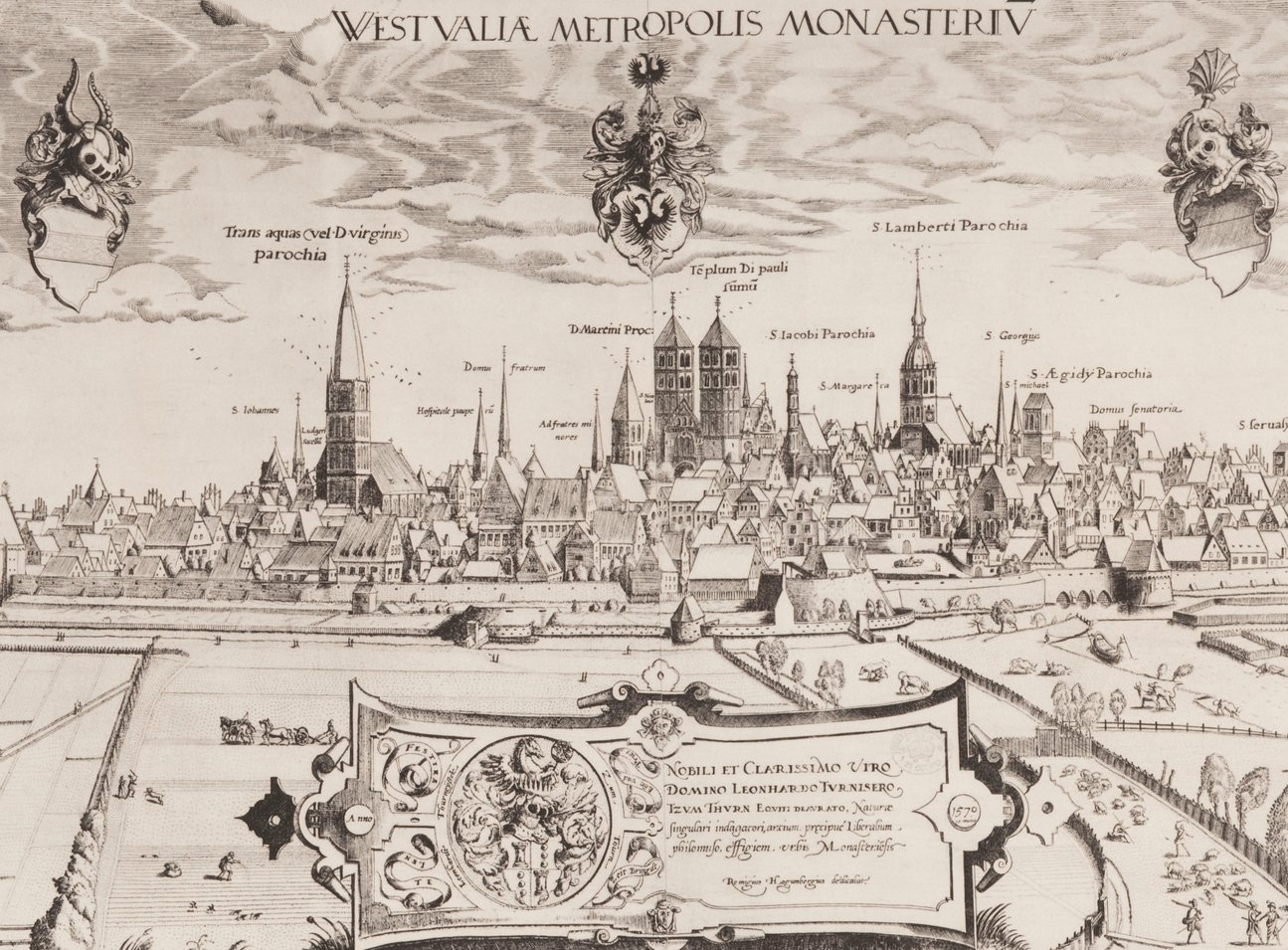 Abbildung: Ansicht der Stadt Münster. Heliogravüre nach dem Kupferstich von Remigius Hogenberg nach einer Zeichnung von Hermann tom Ring, Original 1570 Foto: Stadt Münster