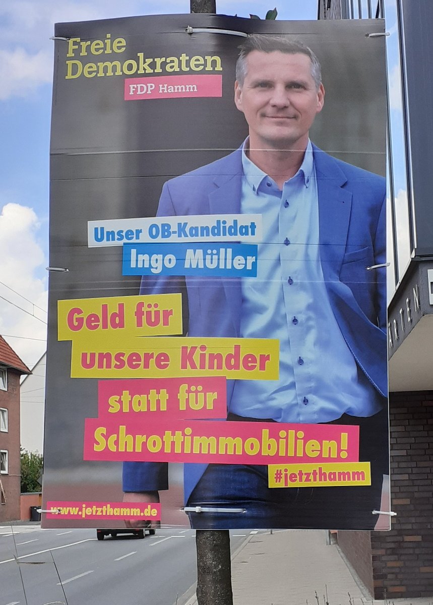 Das Wahlplakat der FDP mit Spitzenkandidat Ingo Müller