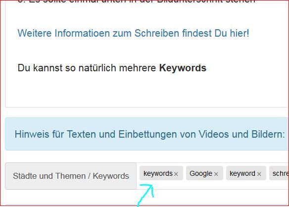 Schreibhinweise für das Einsetzen von google Keywords