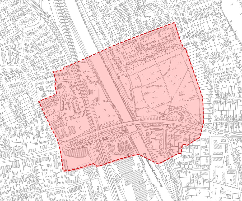 Möglicher Evakuierungsbereich am Föhrenweg von 250 Metern. Grafik: Stadt Münster.