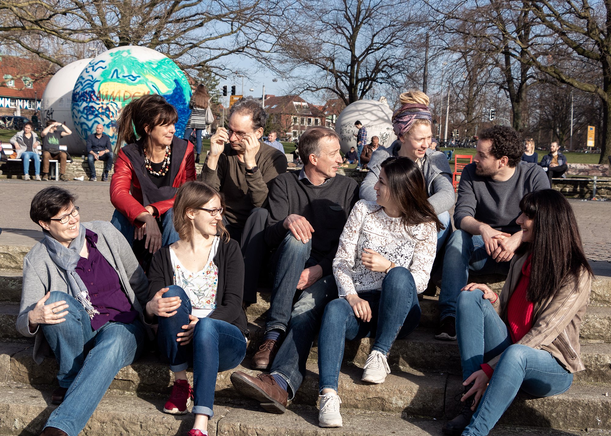 Das Team Münster nachhaltig: v. links n. rechts: Christiane Spickmann, Kerstin Ramsauer, Silvia Scholz, Tobias Daur, Martin Linnemann, Barfrin Krad, Julia Machmer, Benedikt Lennartz, Dr. Brigitte Riemann (Foto: Wilken)