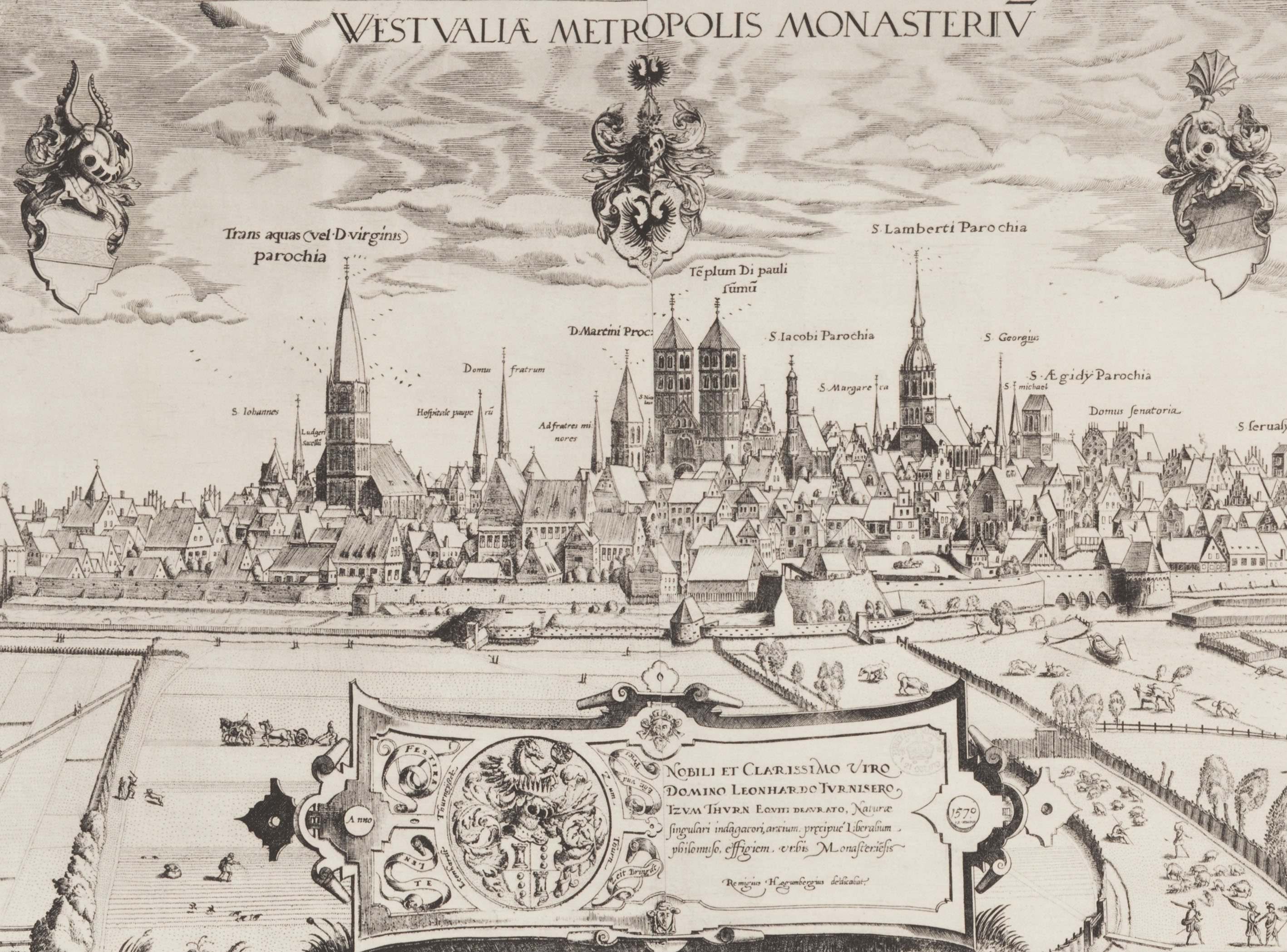 Ansicht der Stadt Münster, Heliogravüre nach dem Kupferstich von Remigius Hogenberg nach einer Zeichnung von Hermann tom Ring. Original 1570. / Stadtmuseum Münster.