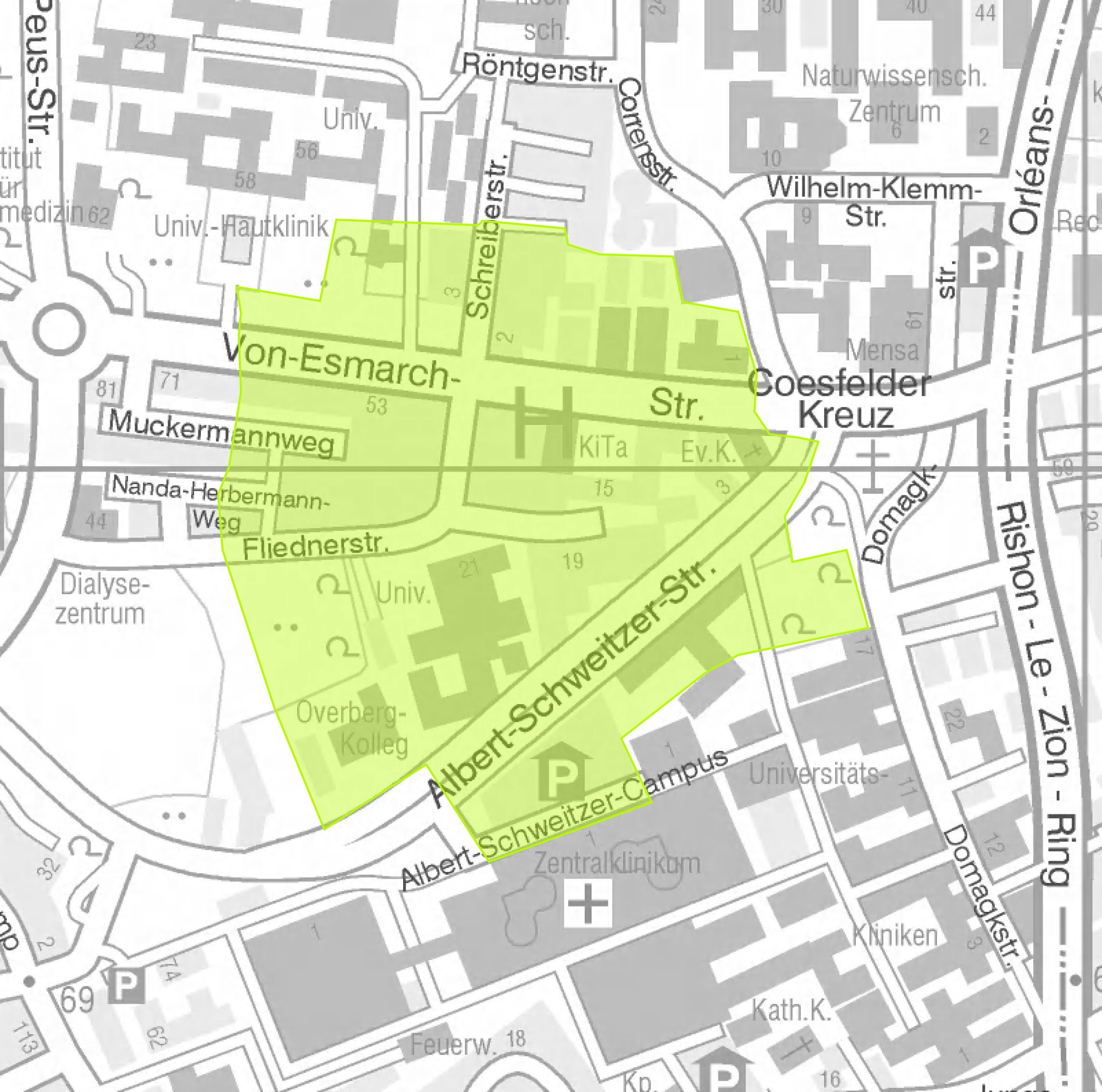 Evakuierungsradius Fliednerstraße/Amt für Kommunikation, Stadt Münster