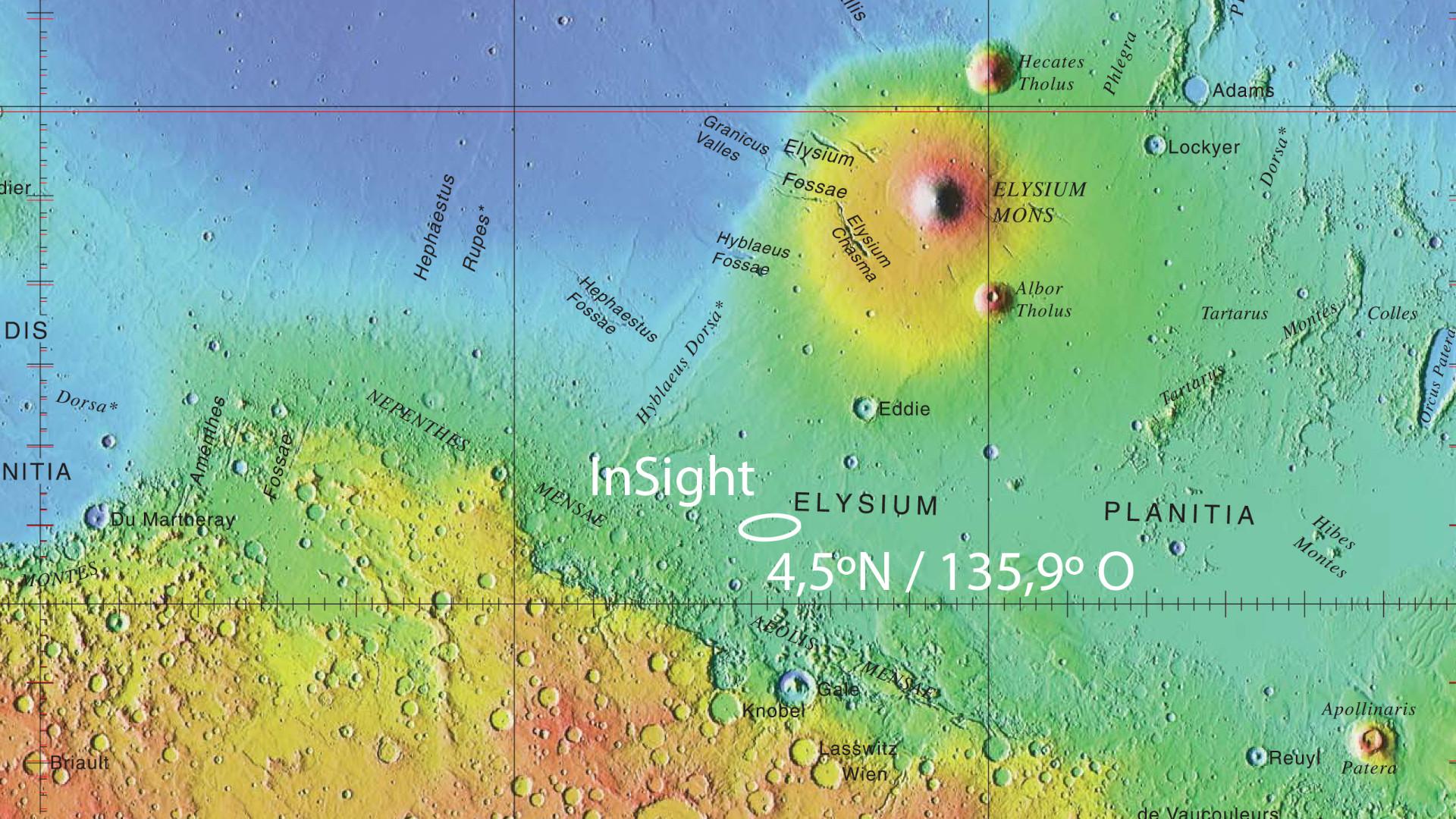 In¬Sight-Lan¬des¬tel¬le Bild 7/7, Credit: NASA/JPL/USGS (MOLA); DLR  Letz¬tes Selbst¬por¬trait von In¬Sight