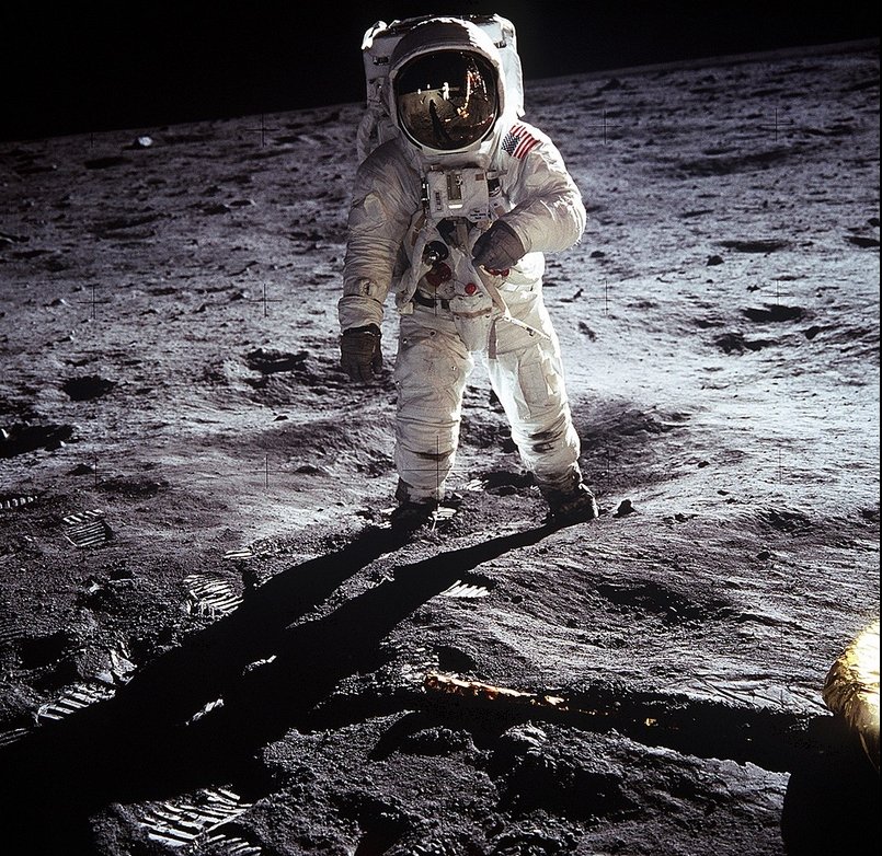 Buzz Aldrin auf dem Mond fotografiert von Neil A. Amstrong