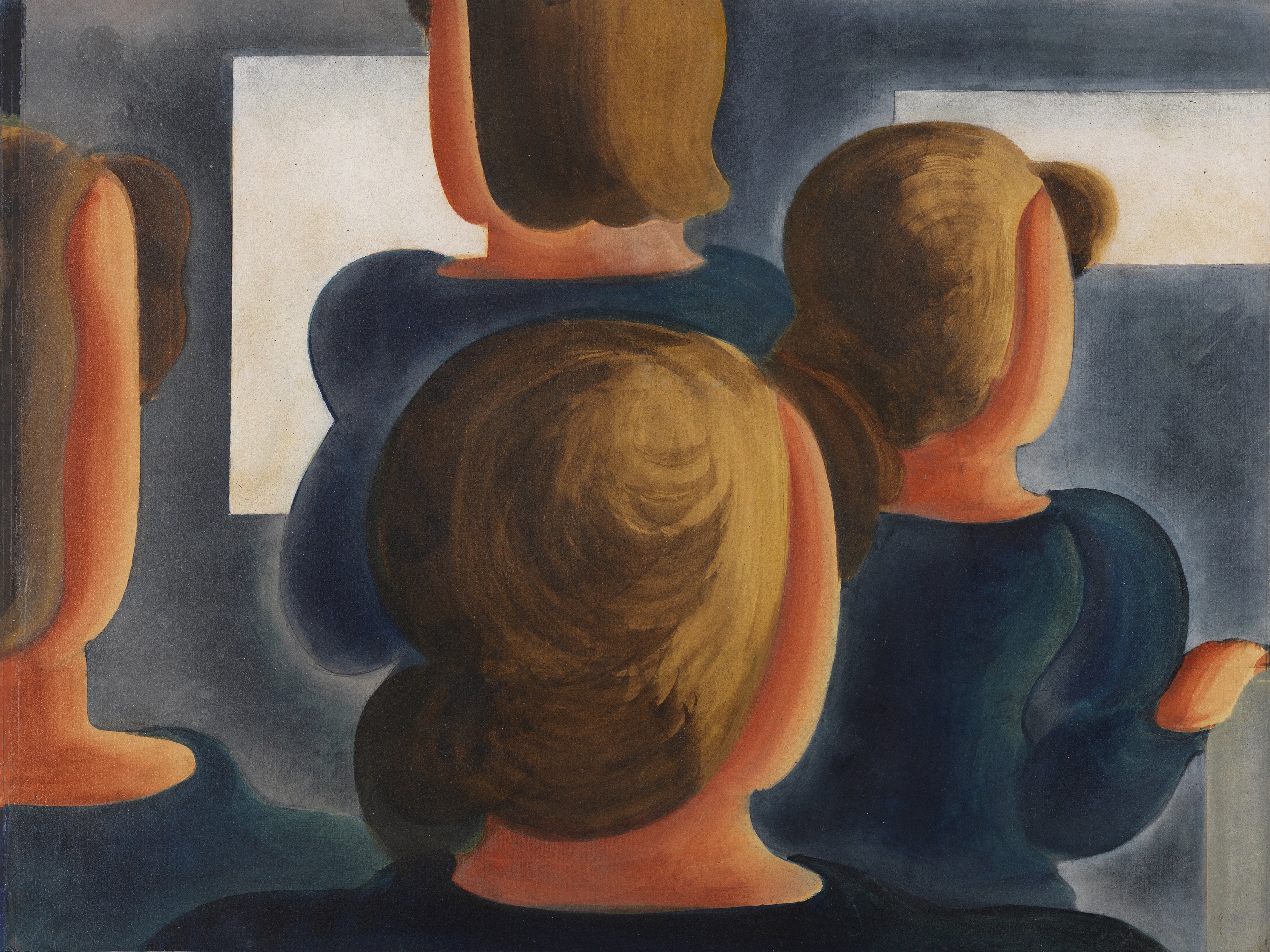 Oskar Schlemmer, Vierergruppe in Grau, 1930, Aquarell und Gouache auf grundierter Hartfaserplatte